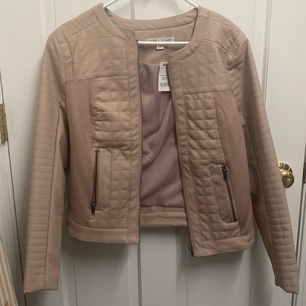 NWT Larry Levine Blush Colored Faux Leather Zip Jacket Size S
